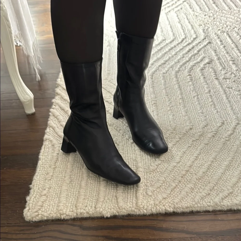Cole Haan Vintage Leather Black Heeled Mid-Calf Boots Made in Italy - Picture 7 of 15